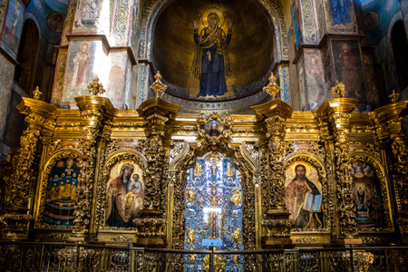 Inside Saint Sophia Cathedral in Kyiv, an architectural monument of Kievan Rus. The former cathedral is one of the city's best known landmarks and the first heritage site in Ukraine to be inscribed on the World Heritage List. The cathedral is famous for iのeditorial素材