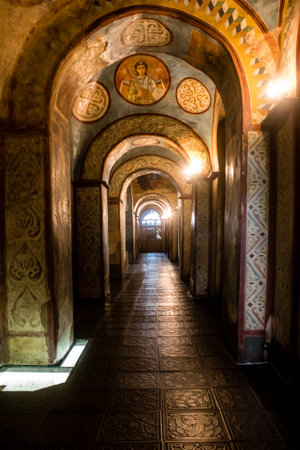 Inside Saint Sophia Cathedral in Kyiv, an architectural monument of Kievan Rus. The former cathedral is one of the city's best known landmarks and the first heritage site in Ukraine to be inscribed on the World Heritage List. The cathedral is famous for iのeditorial素材