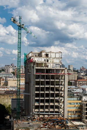 Building and architecture of the city of Kyiv, the capital of Ukraine during the war with Russia, the historical and modern buildings of Kyiv are the target of Russian missiles or drones. Thanks to a high-performance air defense system provided by NATO, iのeditorial素材