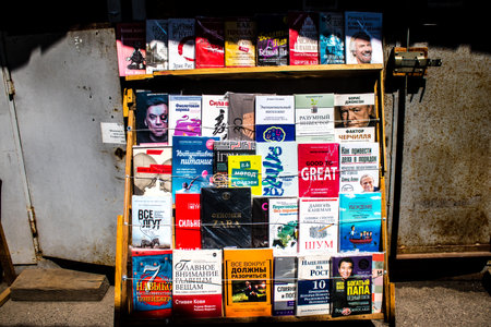 Petrivka book market located in Kyiv, Ukraine. Famous for its great range of books. Sprawling open air market with stalls selling secondhand books. Despite the war and the fact that there are no tourists, this place remains very popular for locals who visのeditorial素材