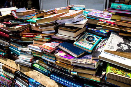 Petrivka book market located in Kyiv, Ukraine. Famous for its great range of books. Sprawling open air market with stalls selling secondhand books. Despite the war and the fact that there are no tourists, this place remains very popular for locals who visのeditorial素材