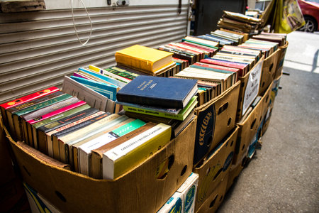 Petrivka book market located in Kyiv, Ukraine. Famous for its great range of books. Sprawling open air market with stalls selling secondhand books. Despite the war and the fact that there are no tourists, this place remains very popular for locals who visのeditorial素材
