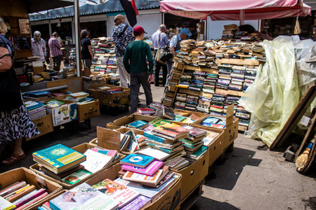 Petrivka book market located in Kyiv, Ukraine. Famous for its great range of books. Sprawling open air market with stalls selling secondhand books. Despite the war and the fact that there are no tourists, this place remains very popular for locals who visのeditorial素材
