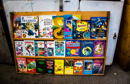 Petrivka book market located in Kyiv, Ukraine. Famous for its great range of books. Sprawling open air market with stalls selling secondhand books. Despite the war and the fact that there are no tourists, this place remains very popular for locals who visのeditorial素材
