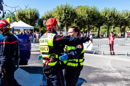 Simulation of firefighter intervention on a car accident. The firefighters of the Marchandeau fire...
