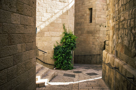 Jerusalem, Israel â€“ December 27, 2023 The streets of the Jewish quarter of the Old City of...