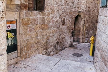 Jerusalem, Israel â December 20, 2023 The streets of the Jewish quarter of the Old City of Jerusalem. Jews live in this residential area of the Old City of Jerusalemの写真素材