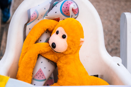 Tel Aviv, Israel - December 17, 2023 People placed toys and objects on the table along with photos of Israeli children taken hostage and held captive by Hamas terrorists in Gaza strip.のeditorial素材