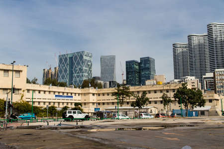 Tel Aviv, Israel - December 10, 2023 Urban landscape and architecture of the city center of Tel Aviv, an emblematic city in Israel.のeditorial素材