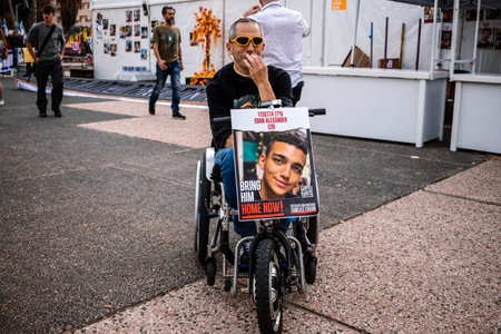 Tel Aviv, Israel - December 10, 2023 People gathered in front of the Tel Aviv Museum of Art, on what...