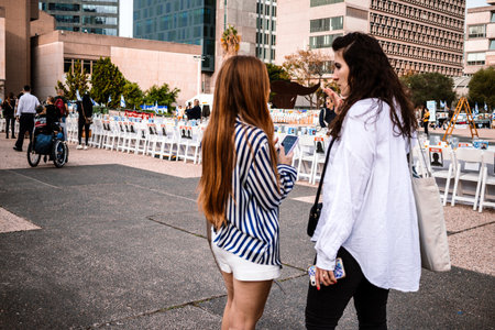 Tel Aviv, Israel - December 10, 2023 People gathered in front of the Tel Aviv Museum of Art, on what...