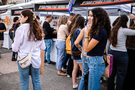 Tel Aviv, Israel - December 10, 2023 People gathered in front of the Tel Aviv Museum of Art, on what...