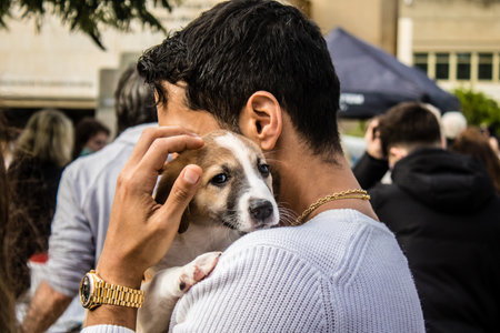 Tel Aviv, Israel â€“ February 2, 2024 New owner of dog from the SOS Animals association which...