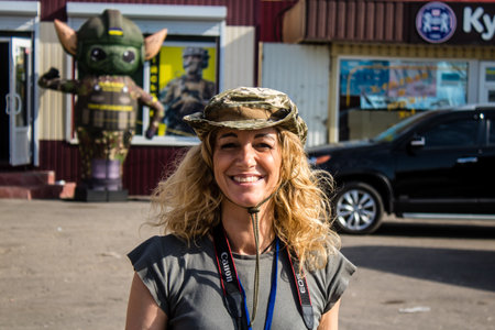 Donbass, Ukraine, July 06, 2024 Journalists at the frontline in the gray zone between Ukrainian and Russian armed forces. This buffer zone is dangerous and fighting rages in the region.のeditorial素材