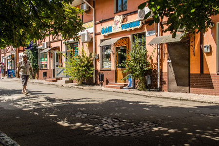 Odessa, Ukraine, July 20, 2024 Cityscape, during the war with Russia, buildings in Odessa are the target of Russian missiles and people are on the street even though sirens sound every day.のeditorial素材