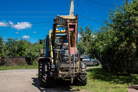 Derhachi, Ukraine, June 27 2024 The technical services of the city of Derhachi are repairing the...