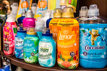 Odessa, Ukraine, July 18, 2024 Bazaar in the city center of Odessa which sells household cleaning products and many hygiene products. The presentation of the products was highlighted by the merchants.の写真素材