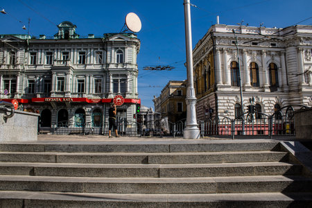 Kharkiv, Ukraine, September 18, 2024 Cityscape of Kharkiv. During the war with Russia, Kharkiv buildings are threatened by missiles. Infrastructure and buildings are prime targets.のeditorial素材