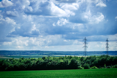 Reims, France, May 14, 2025. Landscape near the city of Reims in France. In spring, the cereal...