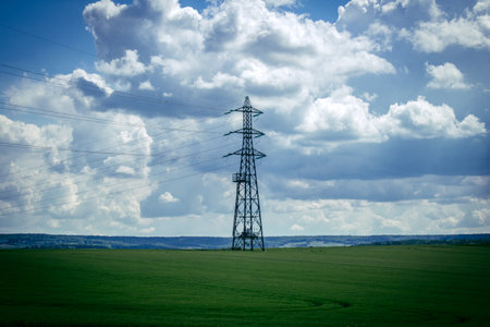 Reims, France, May 14, 2025. Landscape near the city of Reims in France. In spring, the cereal fields in the Champagne plain begin to grow and cover the horizon with an intense green.の写真素材