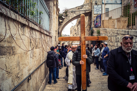 Jerusalem, Israel, 19 February 2026  Italian Christian pilgrims led by a priest conduct an official...