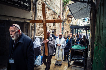 Jerusalem, Israel, 19 February 2026  Italian Christian pilgrims led by a priest conduct an official...