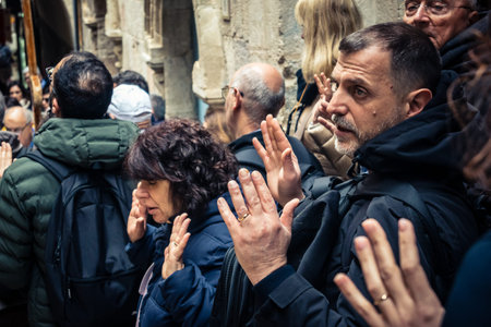 Jerusalem, Israel, 19 February 2026  Italian Christian pilgrims led by a priest conduct an official...