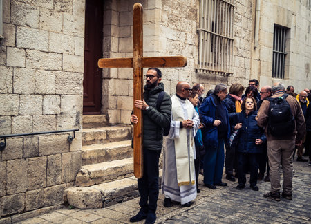 Jerusalem, Israel, 19 February 2026  Italian Christian pilgrims led by a priest conduct an official...