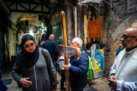 Jerusalem, Israel, 19 February 2026  Italian Christian pilgrims led by a priest conduct an official...