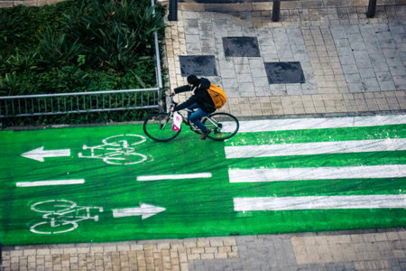 Tel Aviv, Israel, December 28, 2025. A person rides a bicycle in downtown Tel Aviv. This mode of...