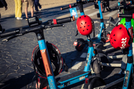 Tel Aviv, Israel, January 3, 2026 People ride electric scooters along the Tel Aviv promenade,...