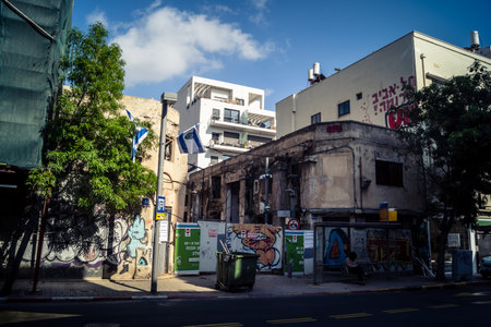 Tel Aviv, Israel, March 15, 2026 A scenic view of the city streets under the bright afternoon sun...