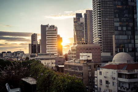 Tel Aviv, Israel - February 23, 2026: A wide view of the modern city skyline and urban architecture....