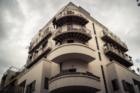 Tel Aviv, Israel, January 19, 2026 Florentin neighborhood, illustrating the city unique architectural heritage. These structures, ranging from historic Bauhaus to modern residential designs.のeditorial素材