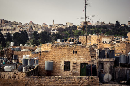 Hebron, West Bank, February 9, 2026 Panoramic views of the ancient buildings and rooftops in the Old...