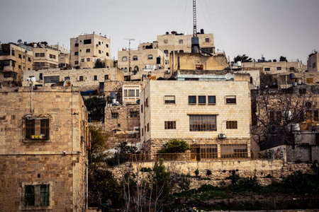 Hebron, West Bank, February 9, 2026 Panoramic views of the ancient buildings and rooftops in the Old City of Hebron. A strategic perspective of the urban landscape and historical architecture.のeditorial素材