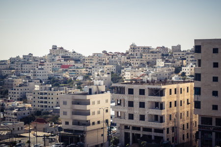 Hebron, West Bank, December 22, 2025 Panoramic cityscape view from the heights of Tel Rumeida. This...