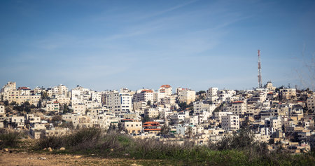 Hebron, West Bank, December 22, 2025 Panoramic cityscape view from the heights of Tel Rumeida. This...