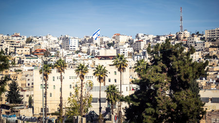 Hebron, West Bank, December 22, 2025 Panoramic cityscape view from the heights of Tel Rumeida. This...