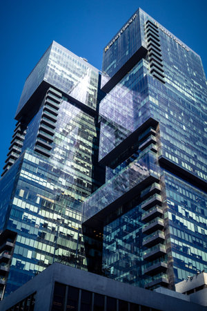 Tel Aviv, Israel, March 17, 2026 Detailed view focusing on the geometric alignment and vertical...