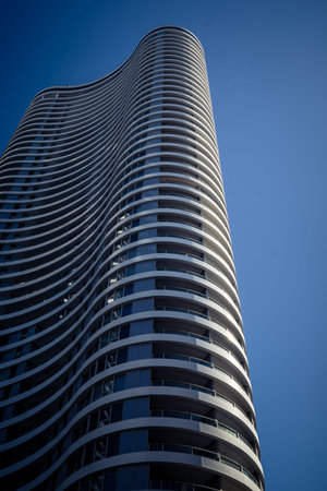 Tel Aviv, Israel, March 17, 2026 Detailed view focusing on the geometric alignment and vertical...