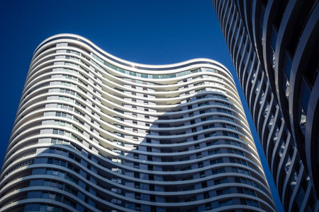 Tel Aviv, Israel, March 17, 2026 Panoramic documentation of the architectural density and ongoing vertical expansion of the city's commercial towers. The image captures the contrast between different structural styles and the cohesive urban fabric of the のeditorial素材