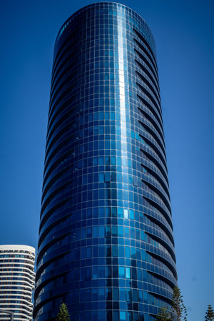 Tel Aviv, Israel, March 17, 2026 Detailed view focusing on the geometric alignment and vertical...
