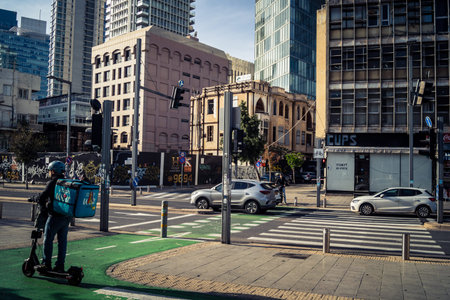 Tel Aviv, Israel, January 9, 2026 A street view of Tel Aviv, revealing the unique blend of modern...