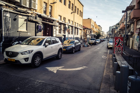 Tel Aviv, Israel, January 9, 2026 A street view of Tel Aviv, revealing the unique blend of modern architecture and urban life against the backdrop of ongoing regional conflict.のeditorial素材