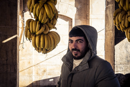 Hebron, West Bank, December 18, 2025 A vibrant display of fresh fruits at a local Palestinian...