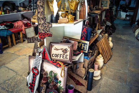 Hebron, Palestinian Territory, February 5, 2026 Local souvenir shop in the old city. Traditional handicrafts, ceramics, and cultural items displayed for visitors in the historic district of Hebron.のeditorial素材