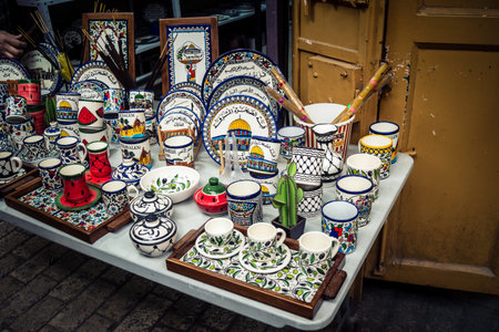 Hebron, West Bank, February 9, 2026 Traditional handicrafts and souvenirs displayed in a shop in the Old City of Hebron. A glimpse of local culture and resilience in the historic City of Abraham.のeditorial素材