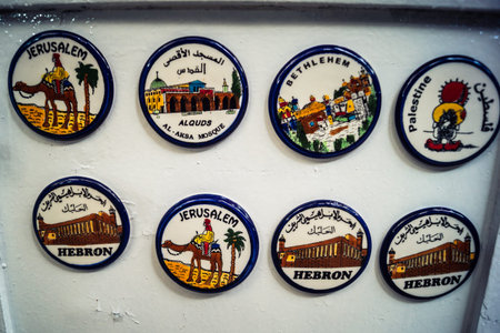 Hebron, West Bank, February 9, 2026 Traditional handicrafts and souvenirs displayed in a shop in the...