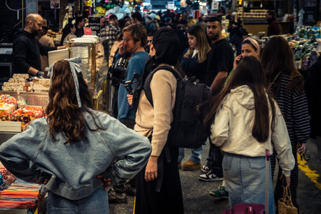 Jerusalem, Israel - February 17, 2026 Life and movement in Mahane Yehuda, showcasing the local...